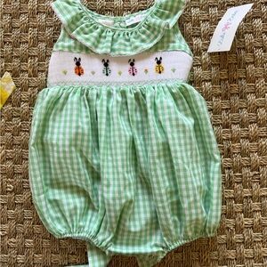 LuLu BeBe Green Gingham Bubble Romper